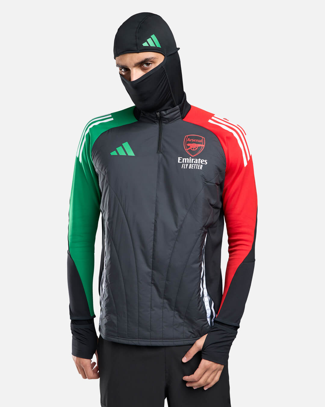 Camiseta con cremallera 1/4 y pasamontañas integrado Arsenal 2025 - Negro/Rojo/Verde