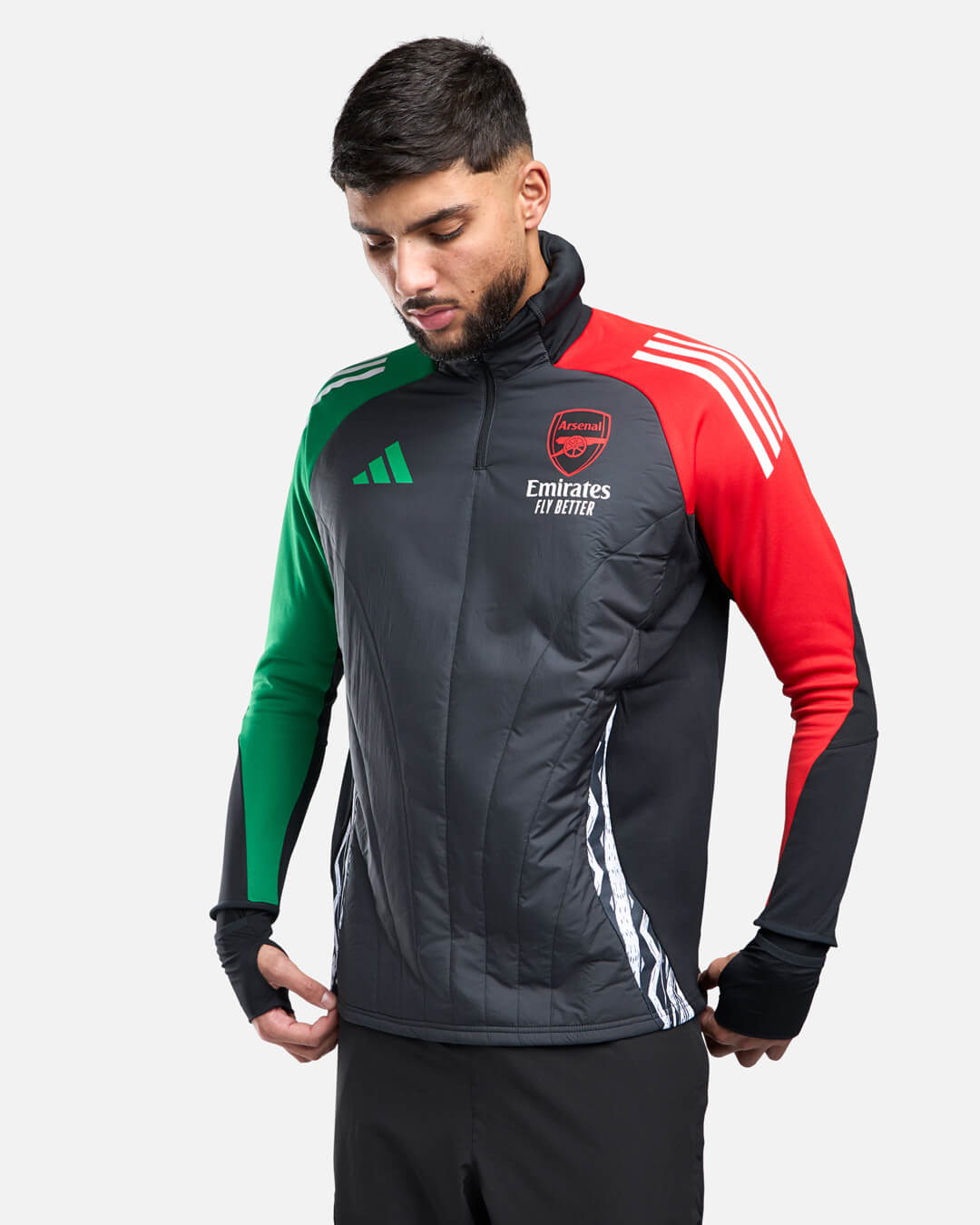 Haut 1/4 zip Arsenal 2025 Cagoule Intégrée - Noir/Rouge/vert