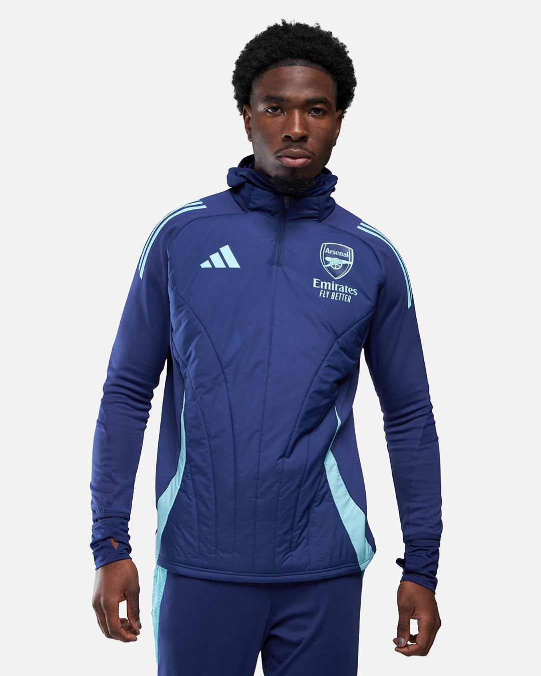 Top Arsenal con zip 1/4 e cappuccio integrato 2024/2025 - Blu