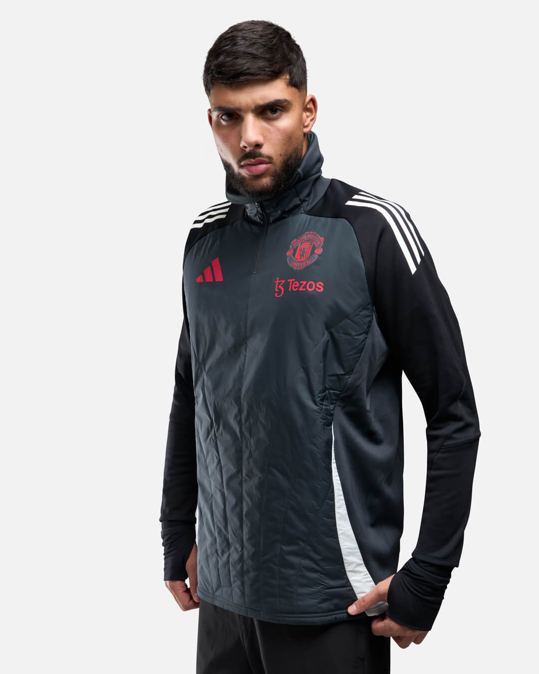 Maglia Manchester United zip 1/4 con passamontagna integrato 2024/2025 - Nero/Rosso