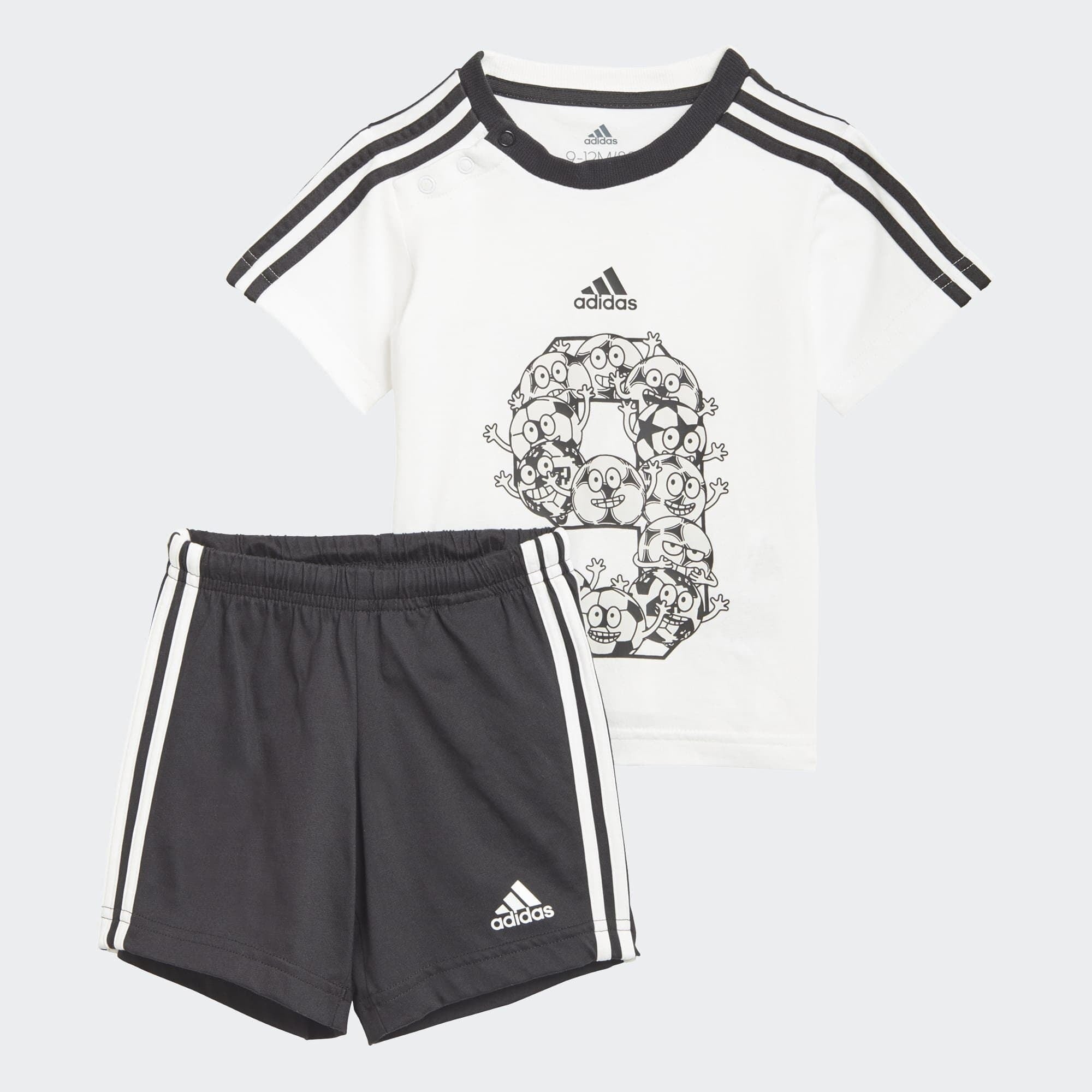 Conjunto de camiseta y pantalones cortos Adidas 3 Stripes para niños - Blanco/Negro