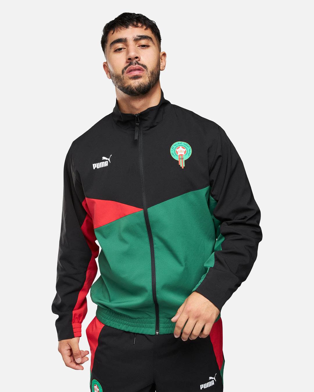 Maroc 2024 Trainingsjacke – Schwarz/Rot/Grün